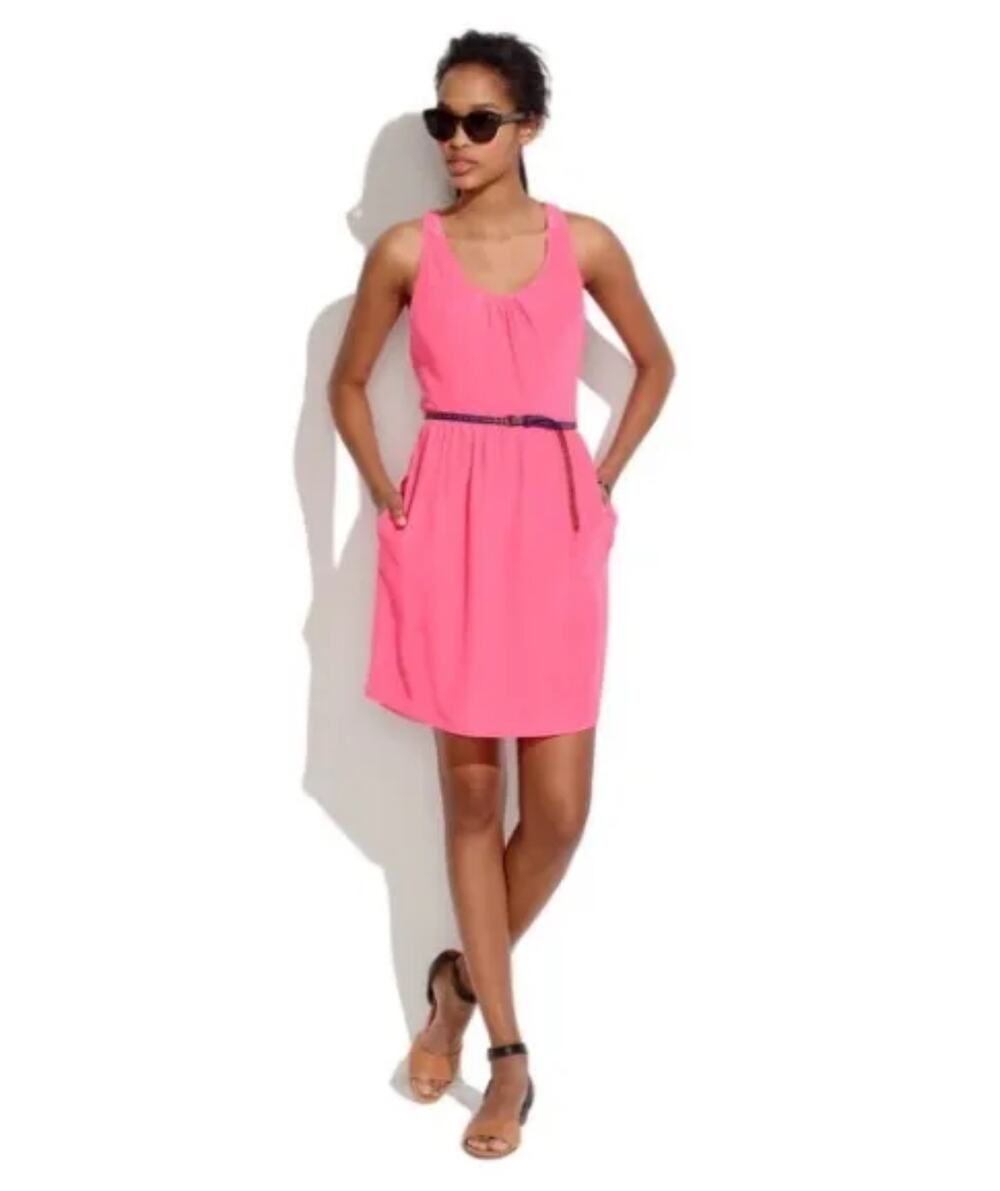 Madewell Silk Island Dress Neon Hot Pink Womens 4